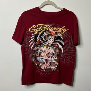 Ed Hardy Men's Maroon Graphic Tee